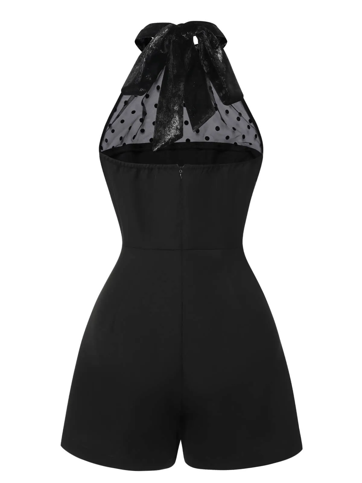 Black 1950s Polka Dots Sheer Neck Romper sold by Retro Stage product image thumbnail 4