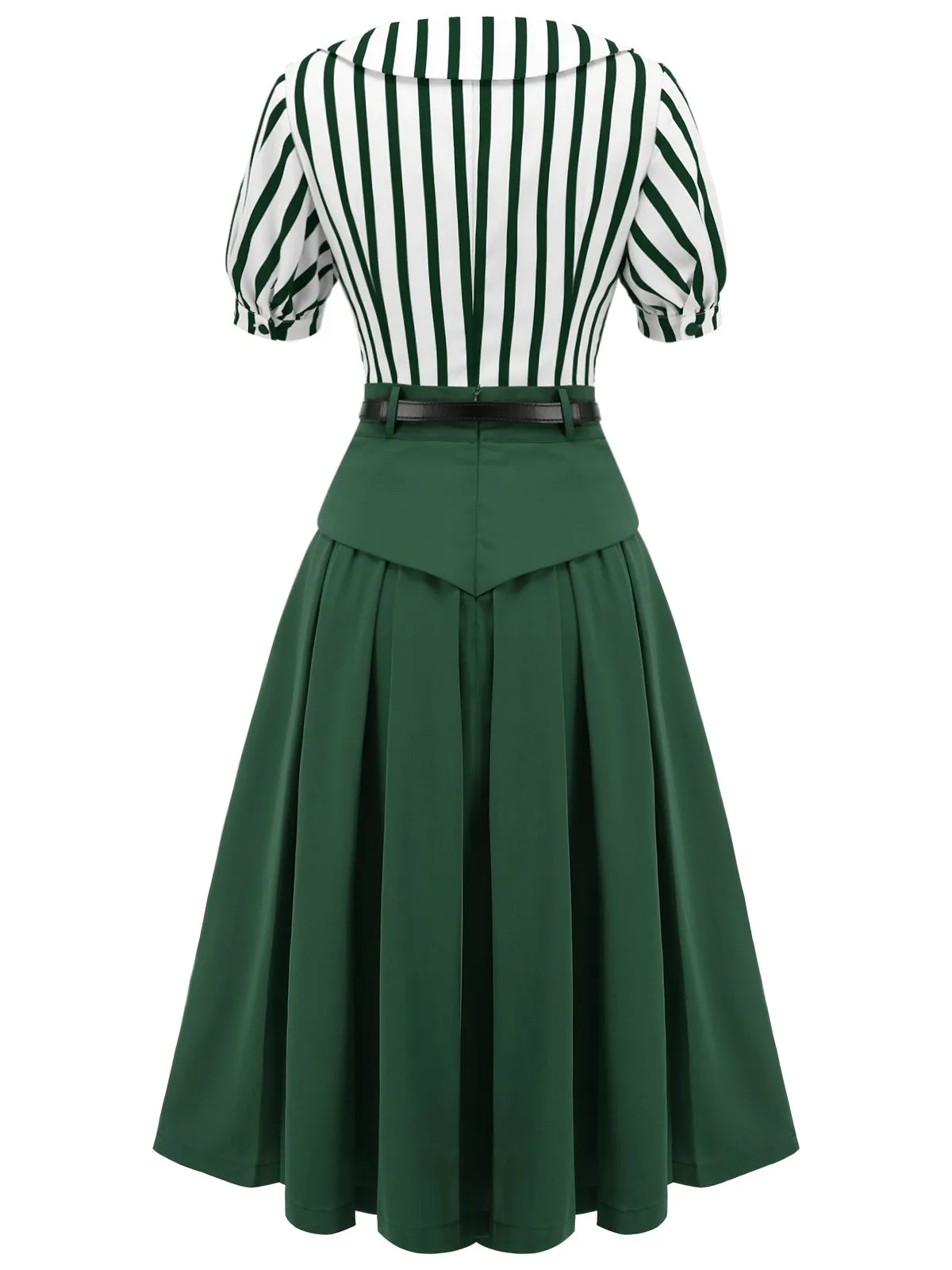 2PCS Green 1950s Striped Blouse & Pleated Skirt sold by Retro Stage product image thumbnail 2