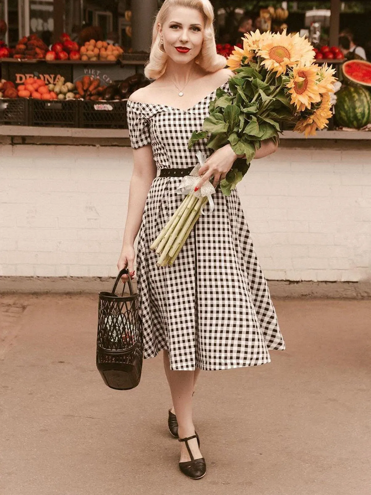 Black 1950s Plaid Swing Dress sold by Retro Stage product image thumbnail 4