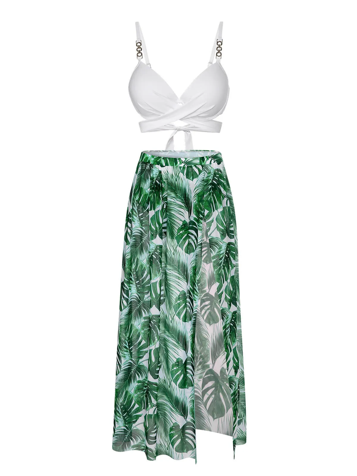 White & Green 1950s Tropical Swimsuit With Cover-Up sold by Retro Stage