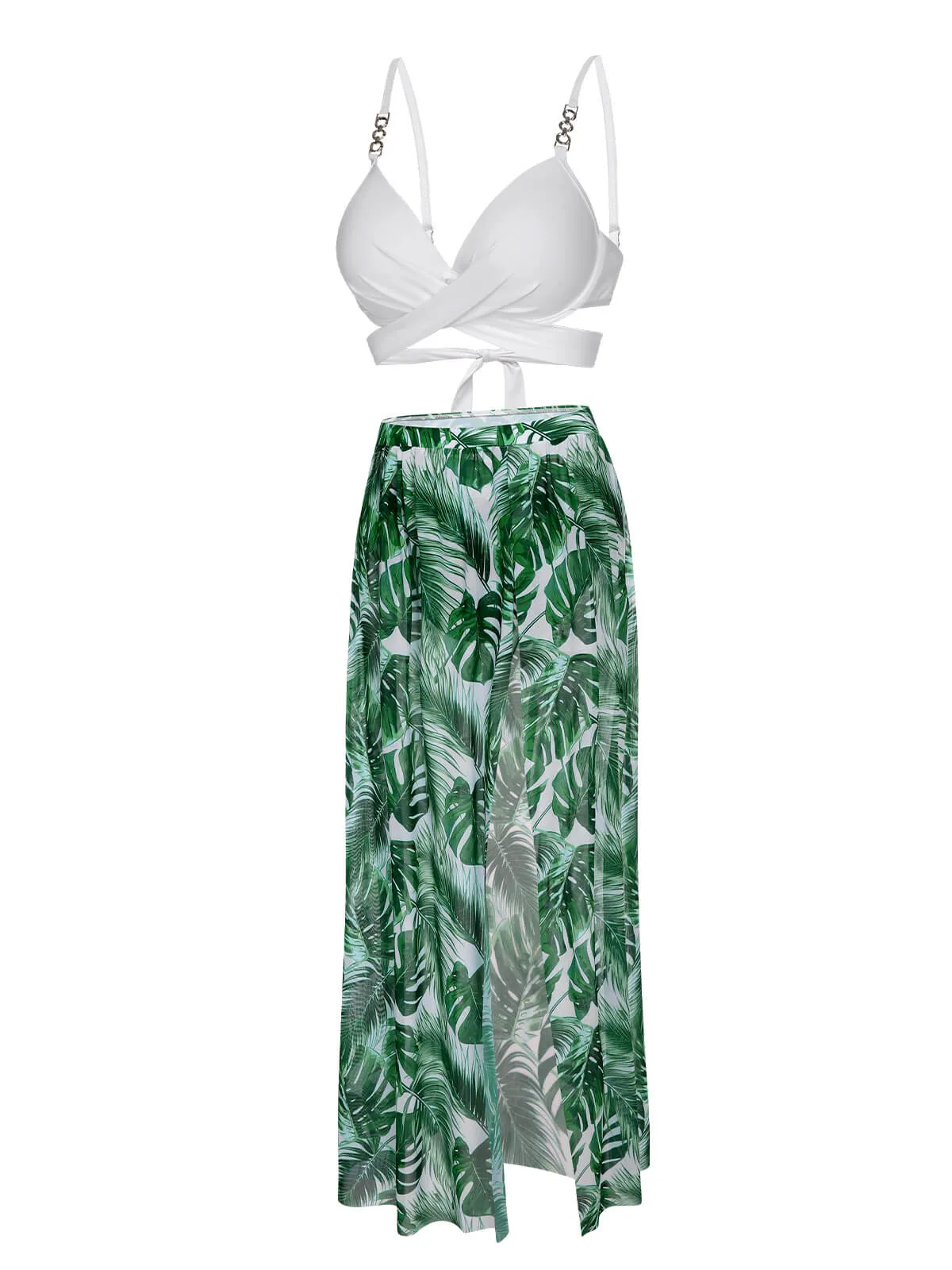 White & Green 1950s Tropical Swimsuit With Cover-Up sold by Retro Stage product image thumbnail 3