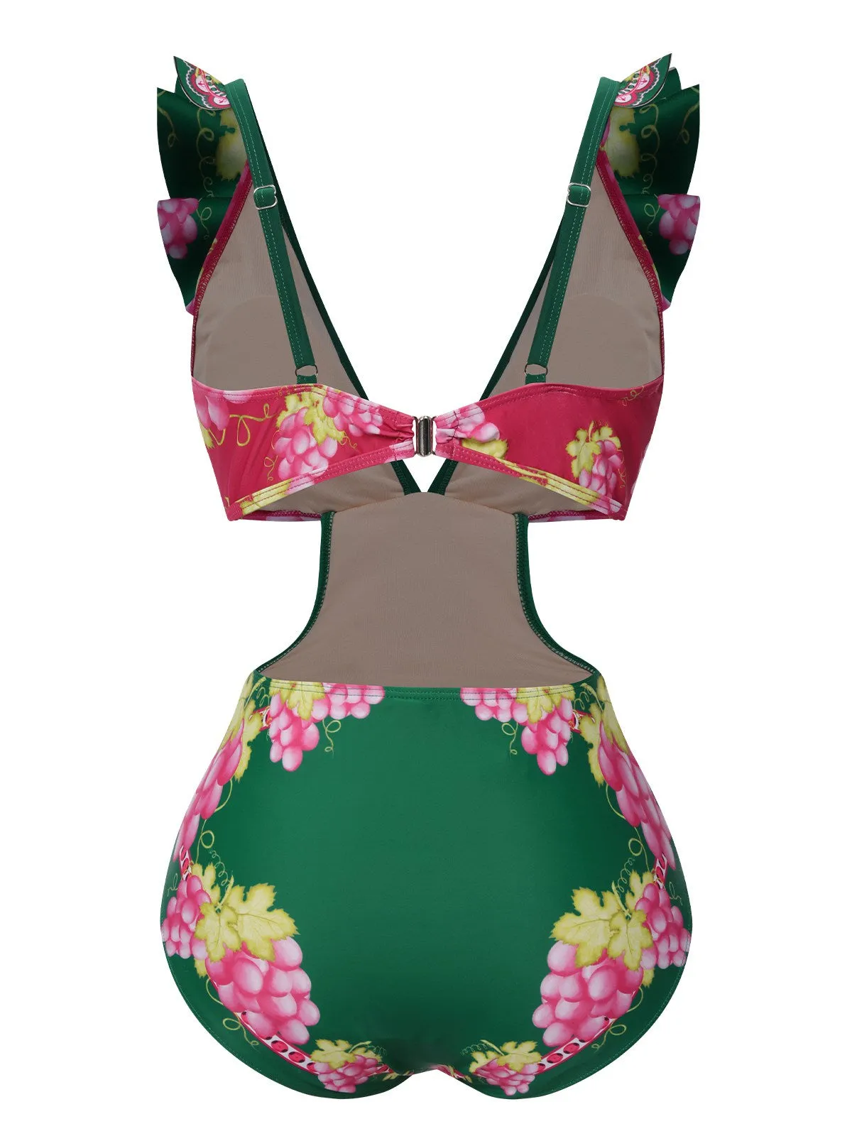 Green 1950s Retro-Flowers V-Neck Swimsuit sold by Retro Stage product image thumbnail 2