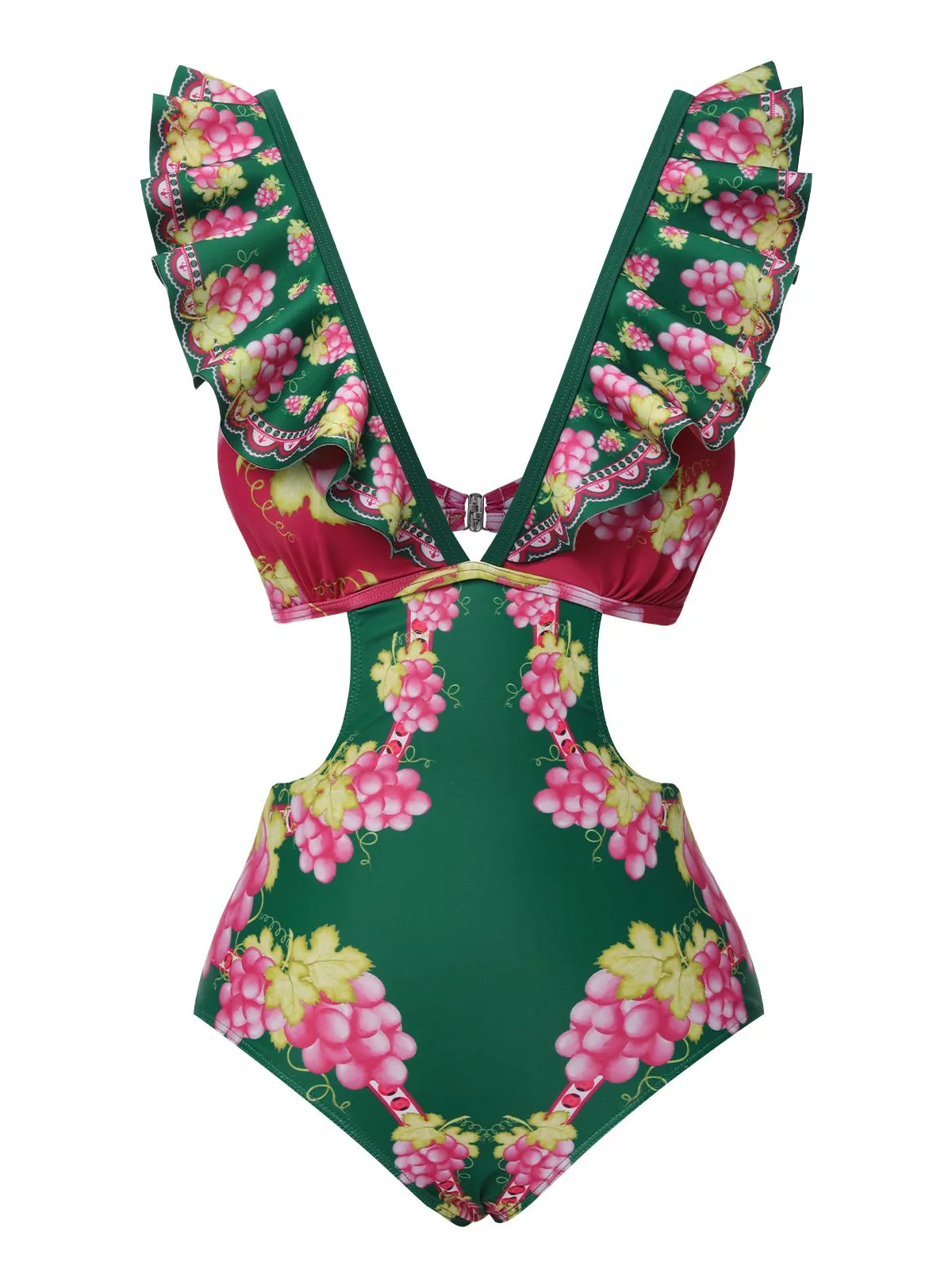 Green 1950s Retro-Flowers V-Neck Swimsuit sold by Retro Stage