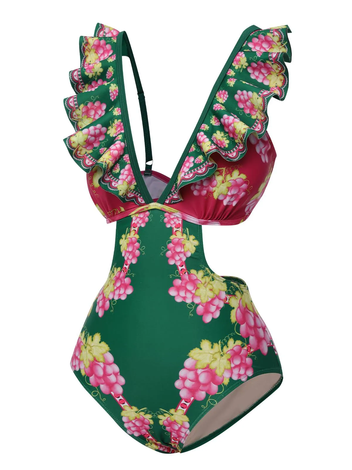 Green 1950s Retro-Flowers V-Neck Swimsuit sold by Retro Stage product image thumbnail 3