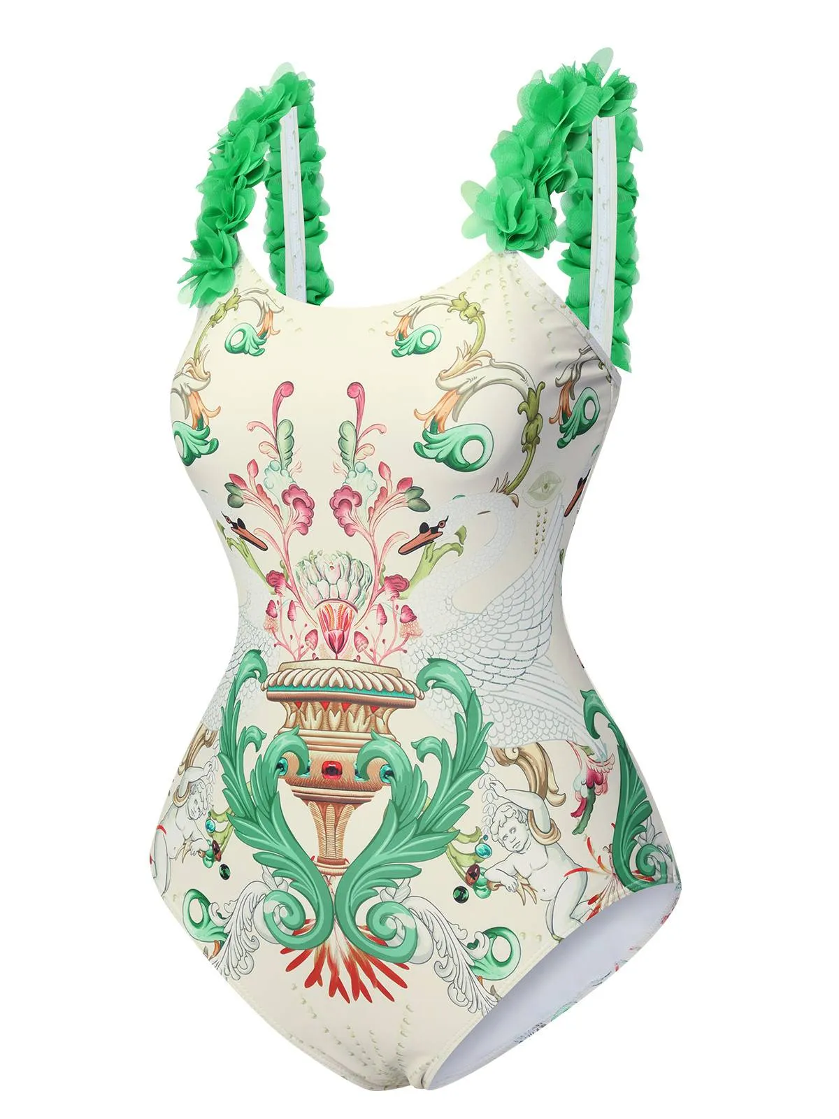 Multicolor 1950s 3D-Flowers Spaghetti Straps Swimsuit sold by Retro Stage product image thumbnail 2