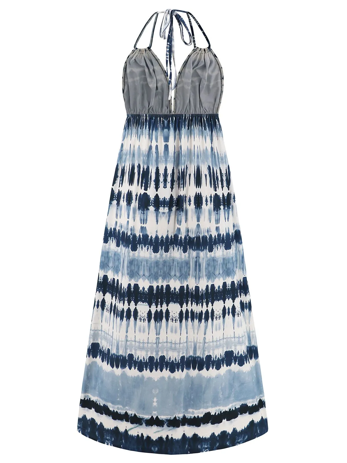 Blue 1940s Backless Tie Dye Long Dress sold by Retro Stage product image thumbnail 2