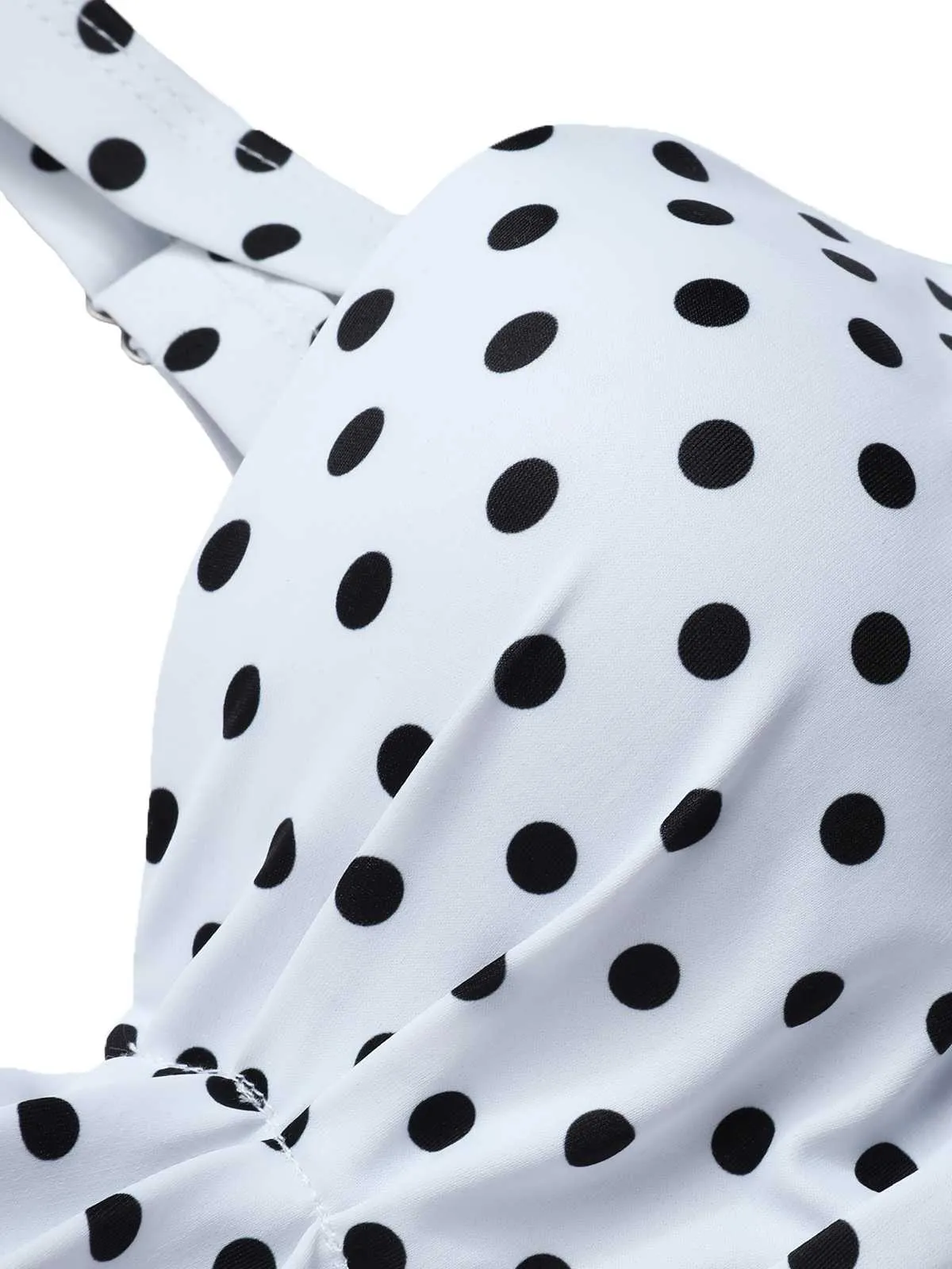 White 1950s Spaghetti Strap Polka Dots Swimsuit sold by Retro Stage product image thumbnail 5