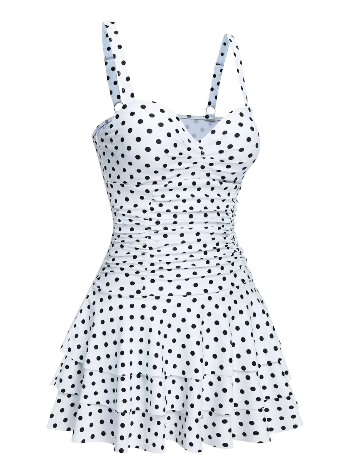 White 1950s Spaghetti Strap Polka Dots Swimsuit sold by Retro Stage product image thumbnail 3