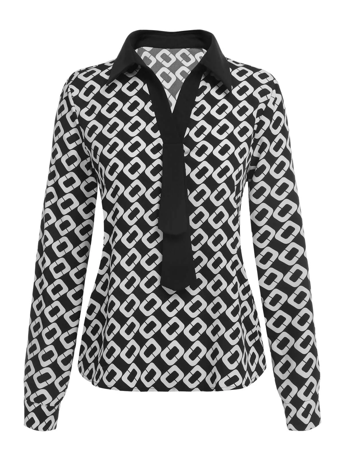 Black 1940s Geometric Patchwork Ribbon Blouse sold by Retro Stage product image thumbnail 2