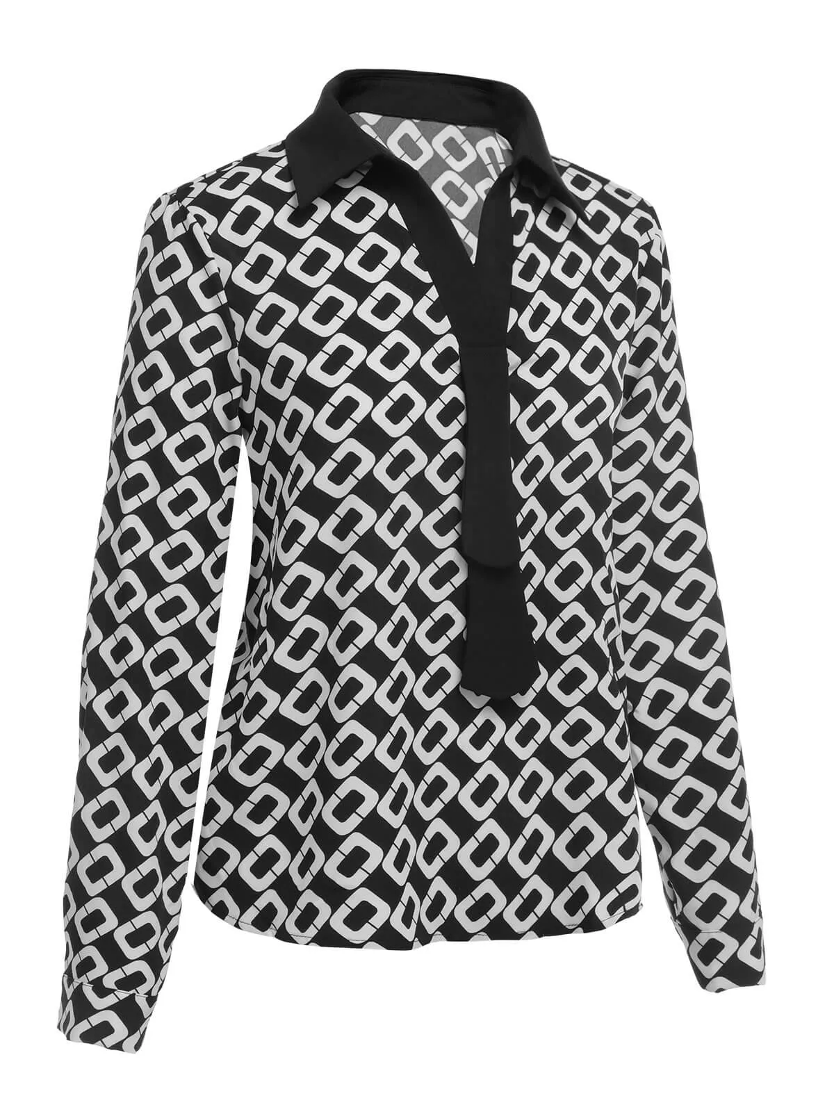 Black 1940s Geometric Patchwork Ribbon Blouse sold by Retro Stage product image thumbnail 3