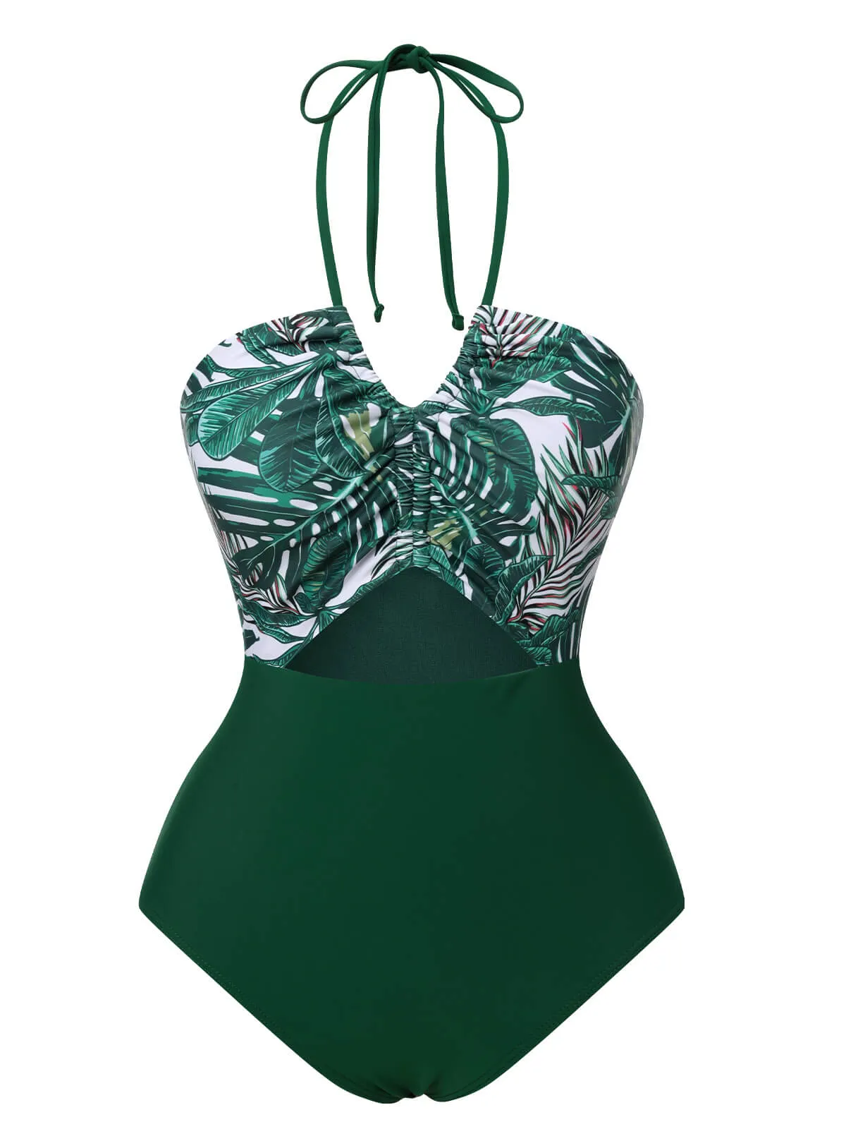 Green 1940s Tropical Hollow Out One-Piece Swimsuit sold by Retro Stage