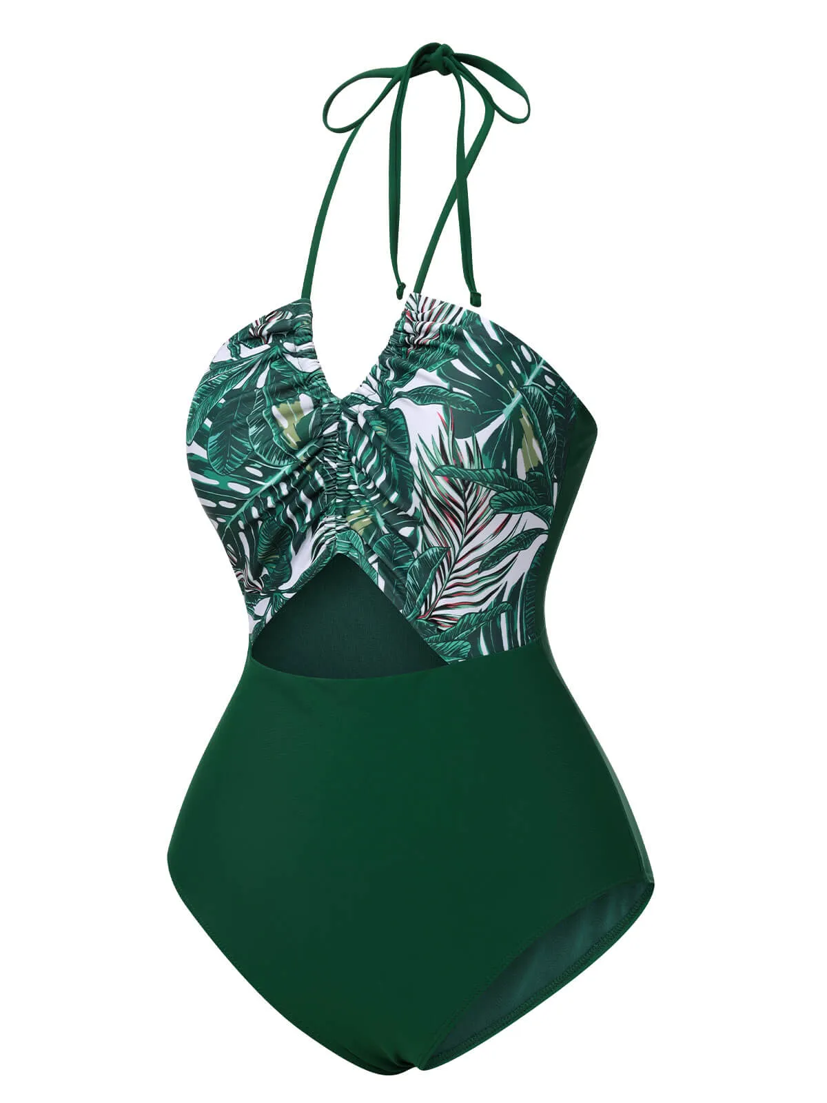 Green 1940s Tropical Hollow Out One-Piece Swimsuit sold by Retro Stage product image thumbnail 2