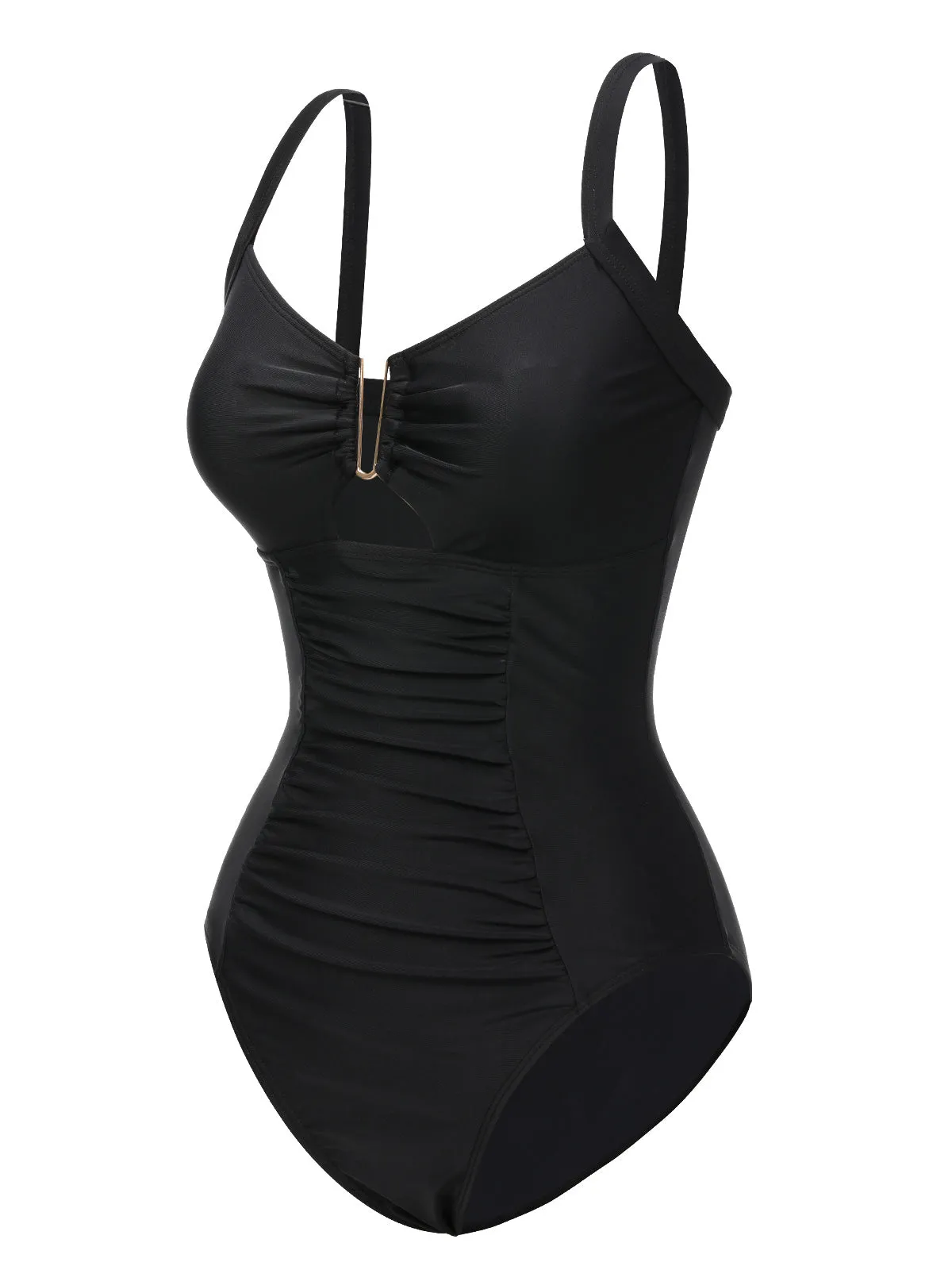 Black 1970s Solid Cutout One-Piece Swimsuit sold by Retro Stage product image thumbnail 2