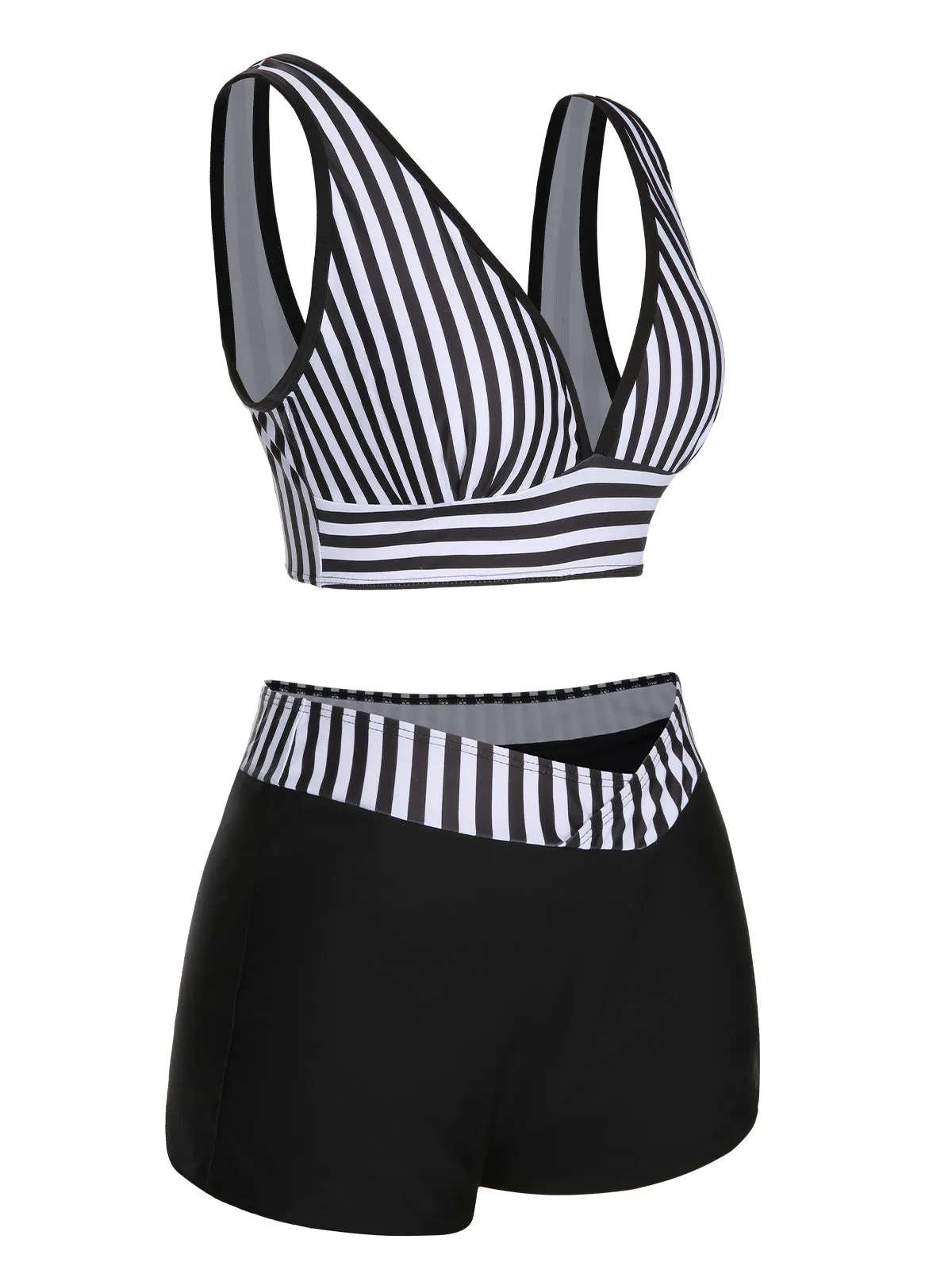 Black 1950s Stripe Binding V-Neck Swimsuit sold by Retro Stage product image thumbnail 2