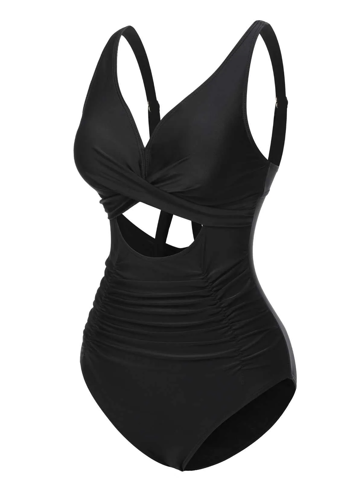 Black 1950s Strap Hollow One-Piece Swimsuit sold by Retro Stage product image thumbnail 2