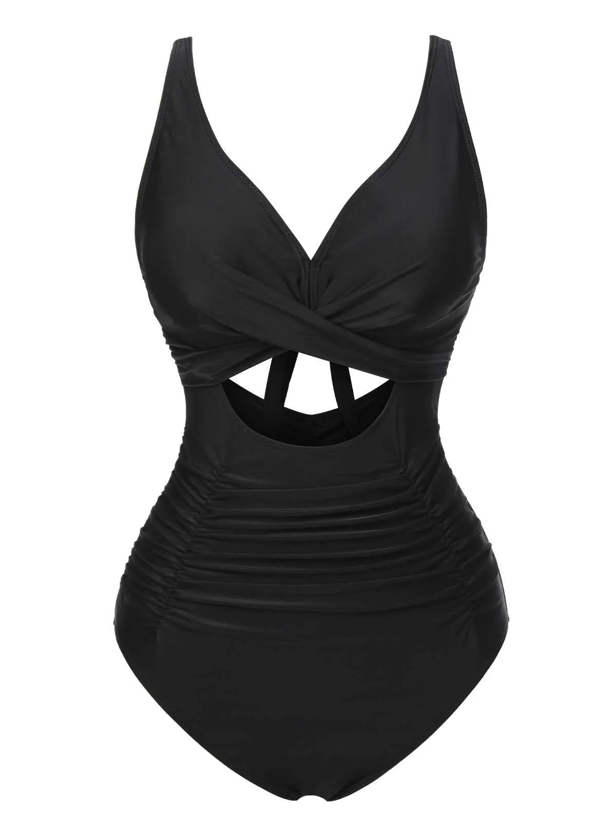 Black 1950s Strap Hollow One-Piece Swimsuit sold by Retro Stage