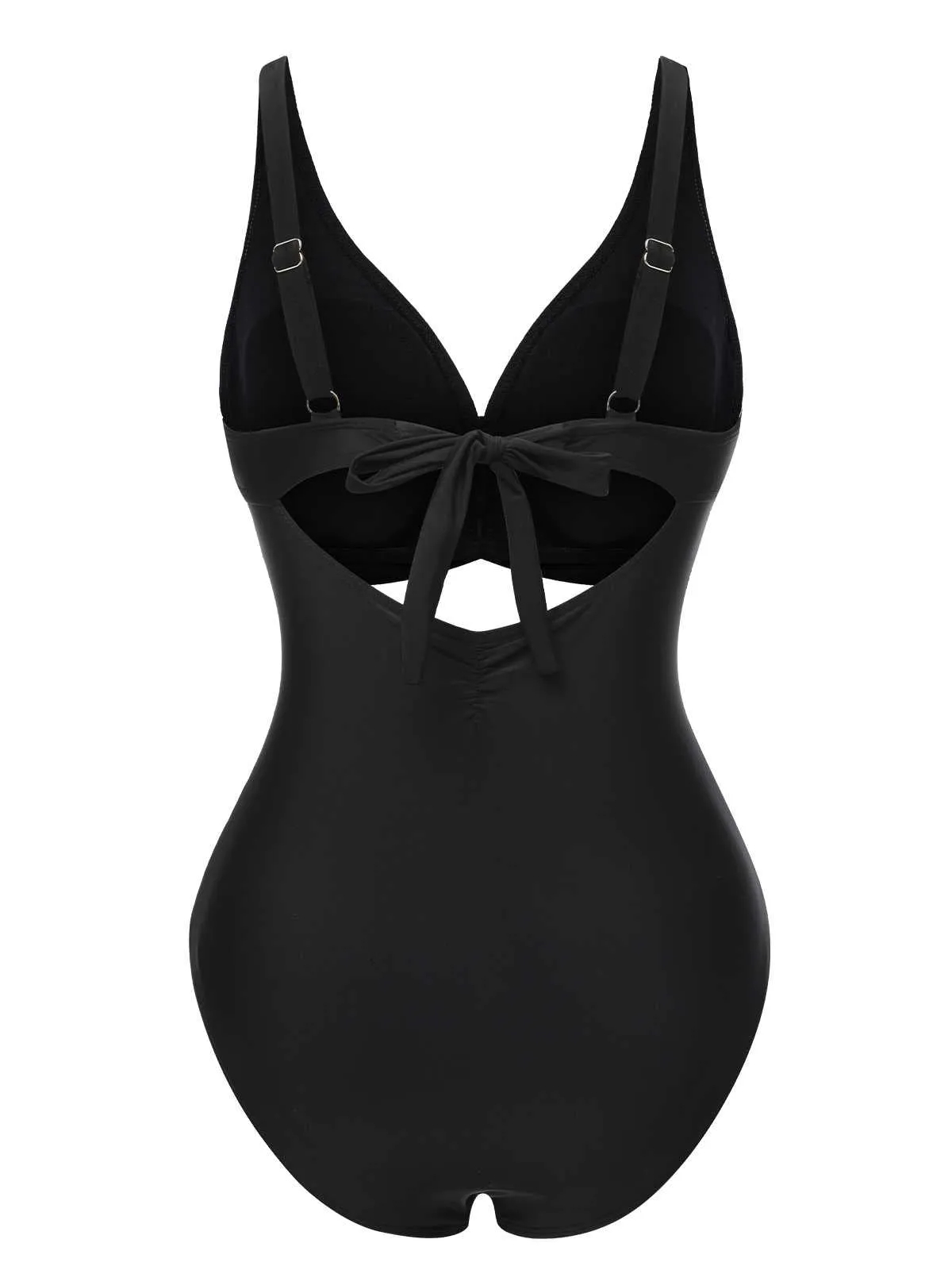 Black 1950s Strap Hollow One-Piece Swimsuit sold by Retro Stage product image thumbnail 3