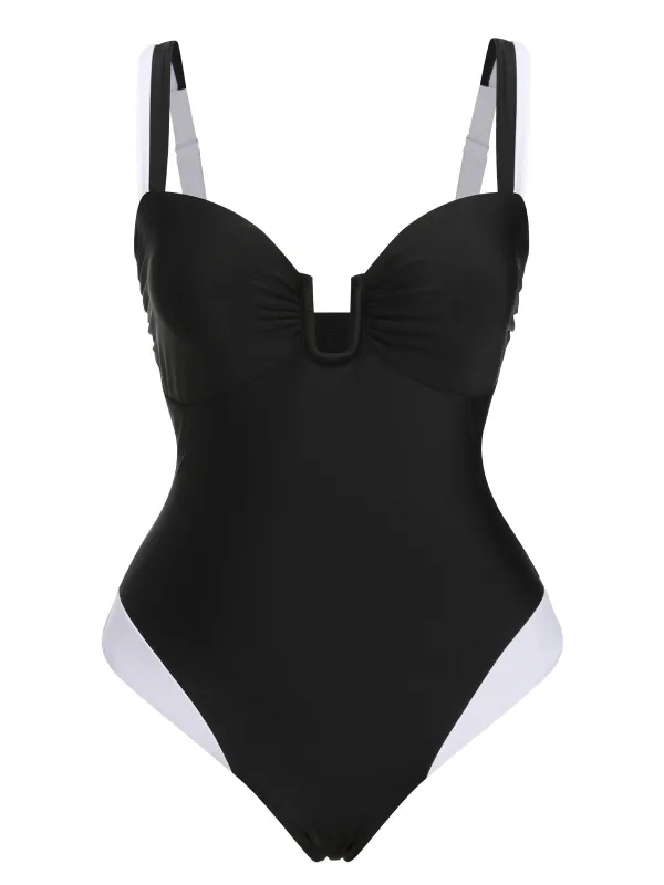 Black 1930s Spaghetti Strap One-Piece Swimsuit sold by Retro Stage