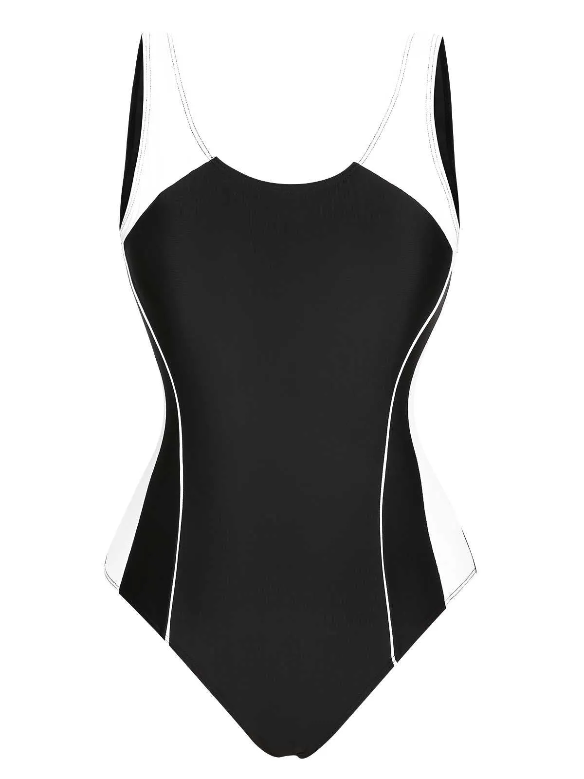 Black 1940s Contrast One-Piece Swimsuit sold by Retro Stage