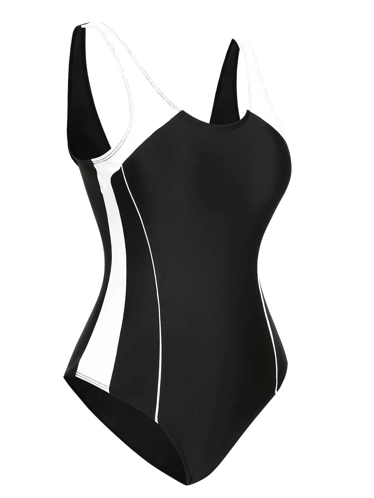 Black 1940s Contrast One-Piece Swimsuit sold by Retro Stage product image thumbnail 2