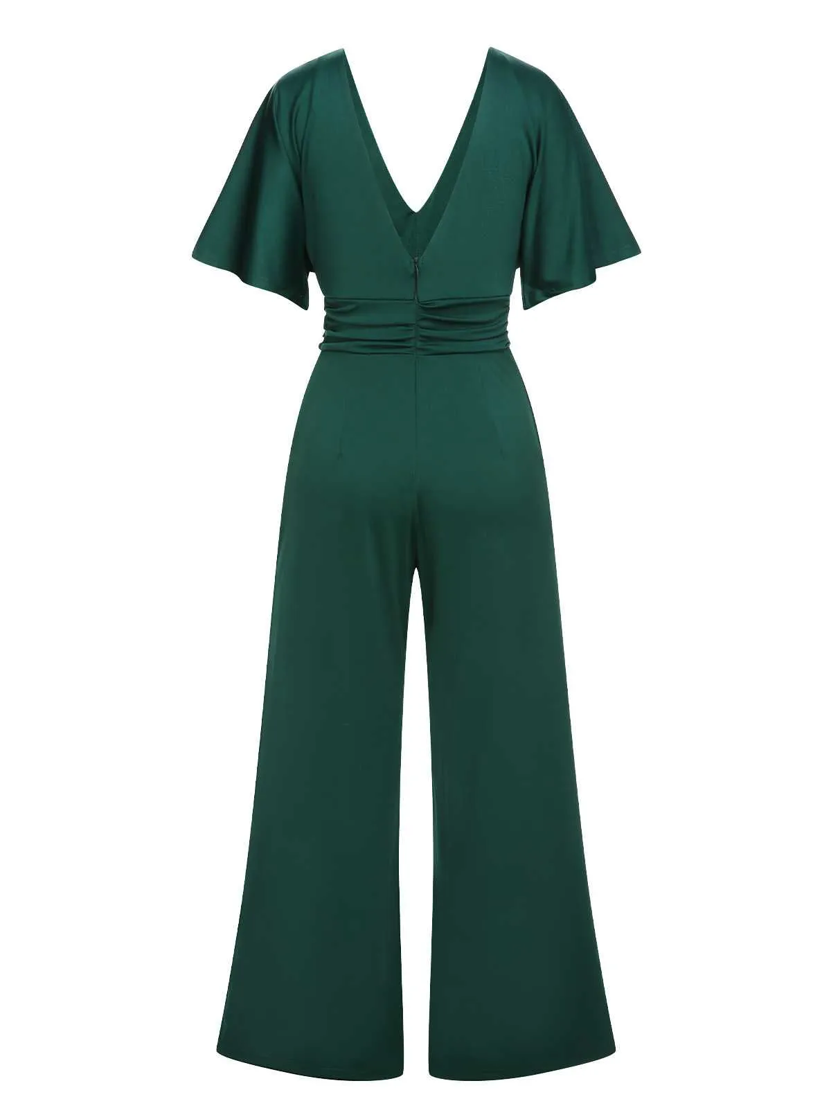 Green 1960s V-Neck High Waist Wide-Leg Jumpsuit sold by Retro Stage product image thumbnail 3