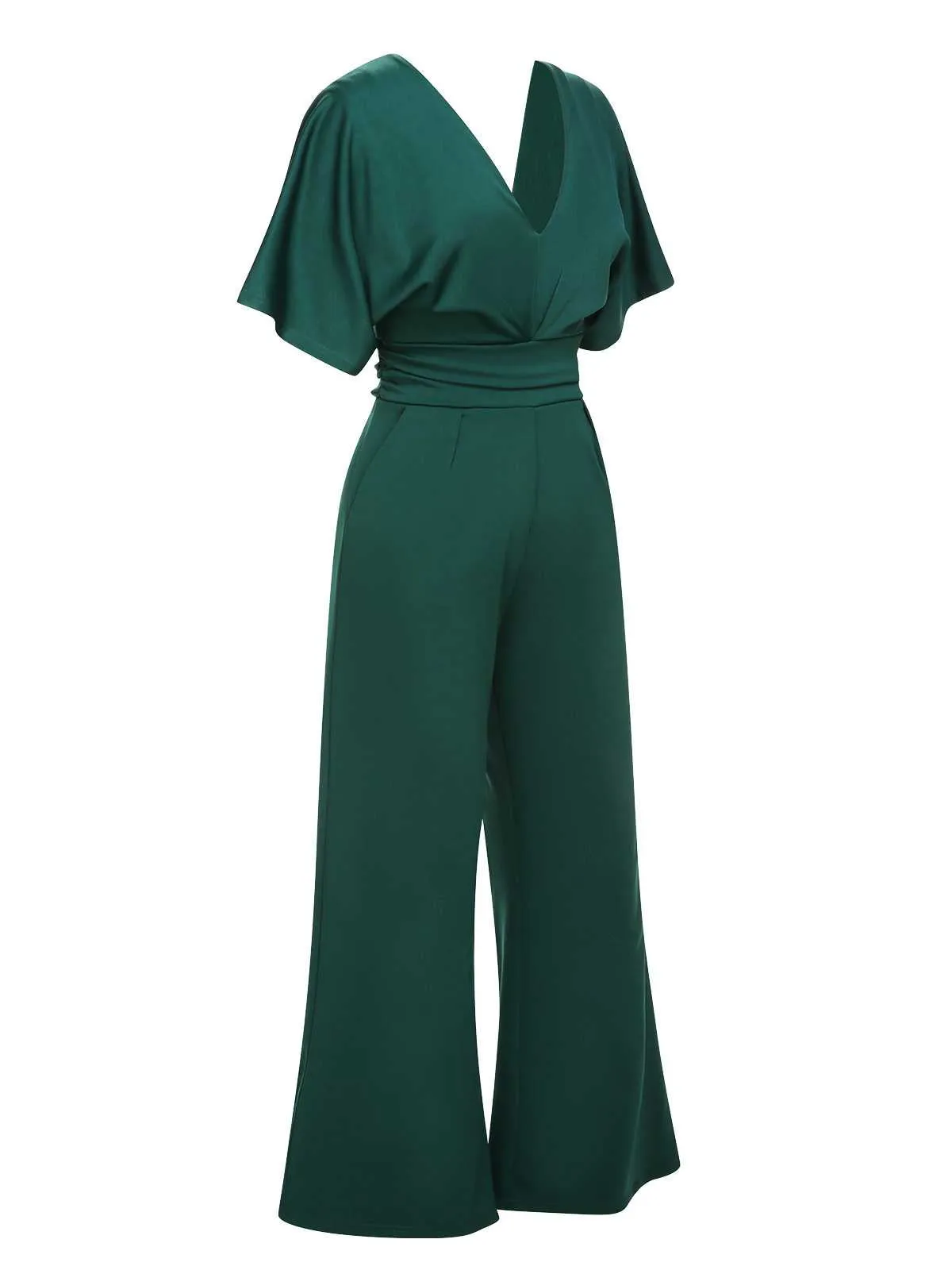 Green 1960s V-Neck High Waist Wide-Leg Jumpsuit sold by Retro Stage product image thumbnail 2