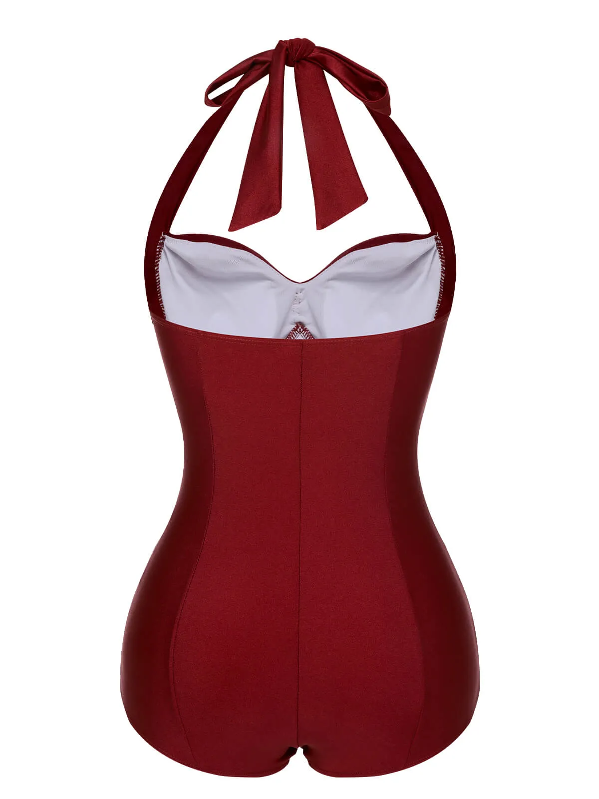 Red 1950s Solid Gathered Halter Swimsuit sold by Retro Stage product image thumbnail 3