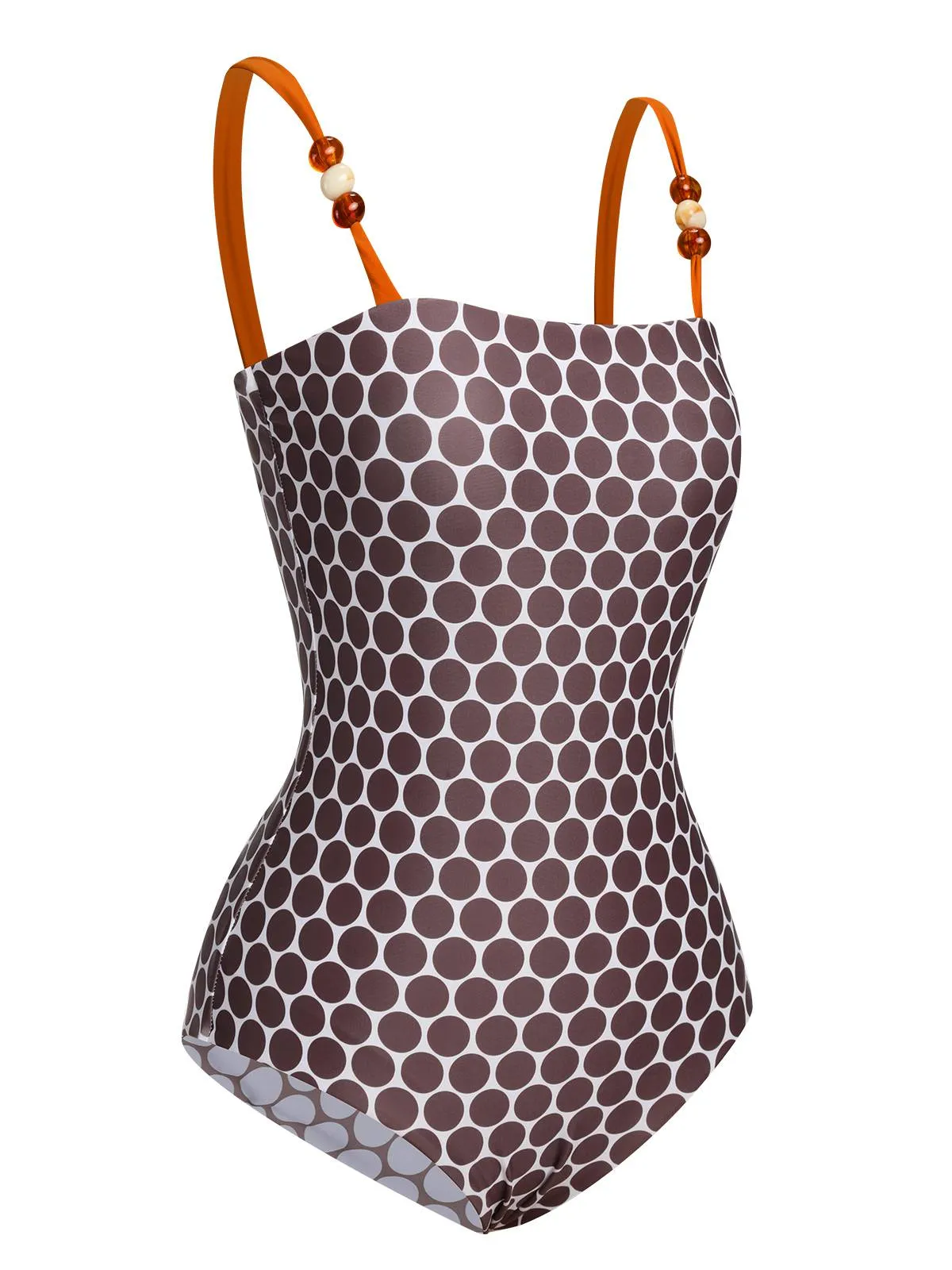Brown 1930s Beads Straps Polka Dots Reversible Swimsuit sold by Retro Stage product image thumbnail 4