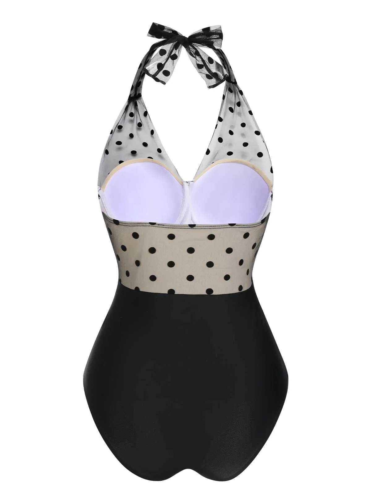 Black 1950s Halter Polka Dots Mesh Swimsuit sold by Retro Stage product image thumbnail 4