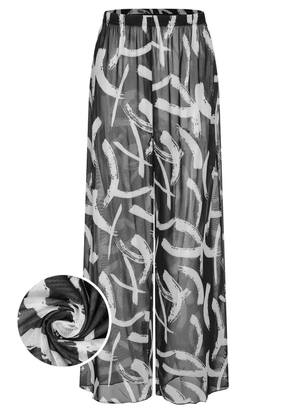 [Plus Size] Black 1930s Random Strokes Sheer Pants sold by Retro Stage