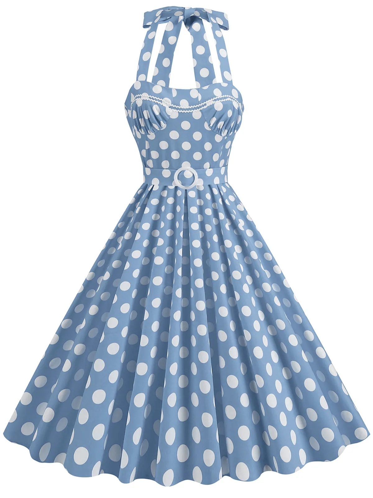 1950s Polka Dot Halter Neck Belt Dress sold by Retro Stage