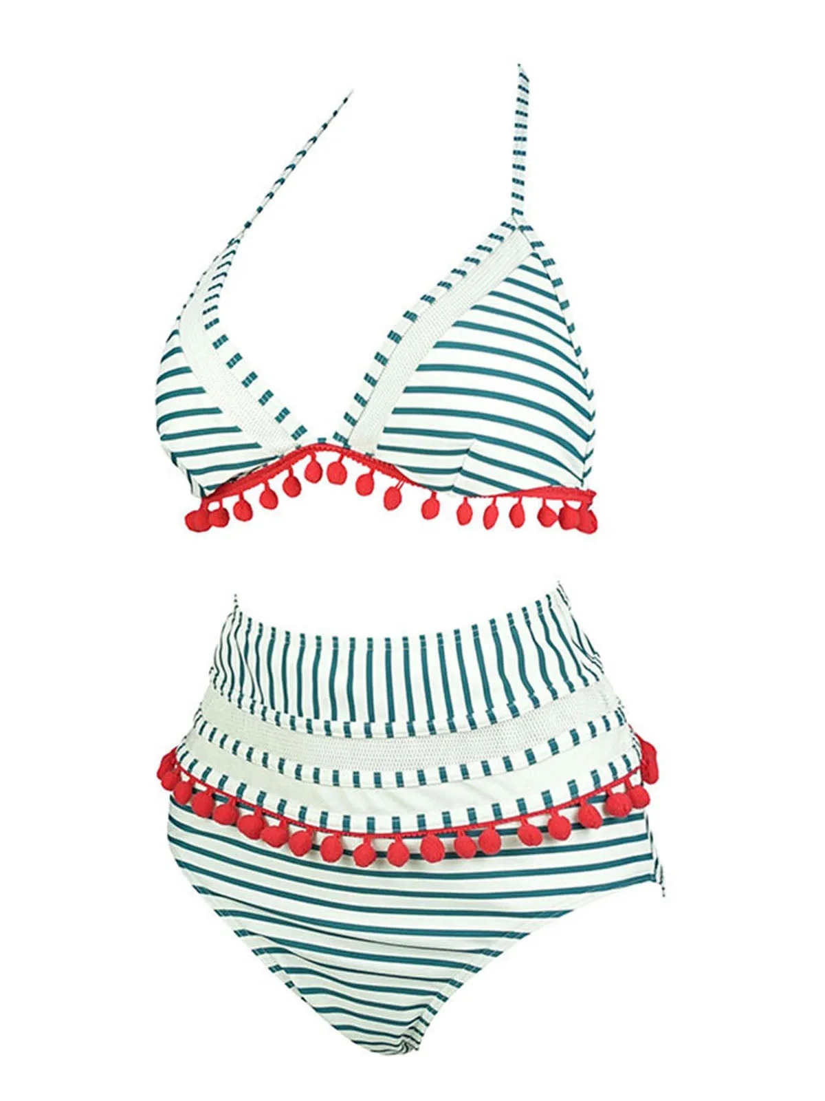 1970s Fur Ball Pendant Tassel Striped Swimsuit sold by Retro Stage product image thumbnail 5