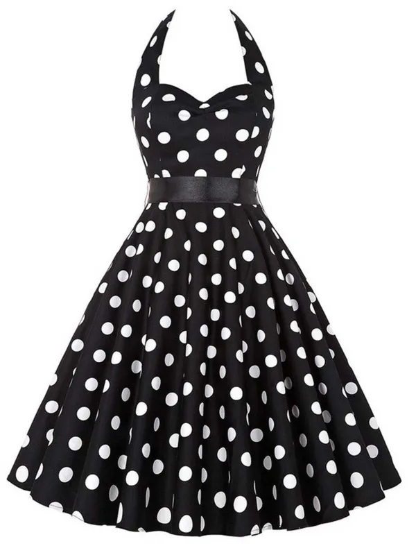 [Pre-Sale] 1950s Halter Contrast Polka Dots Belted Dress sold by Retro Stage