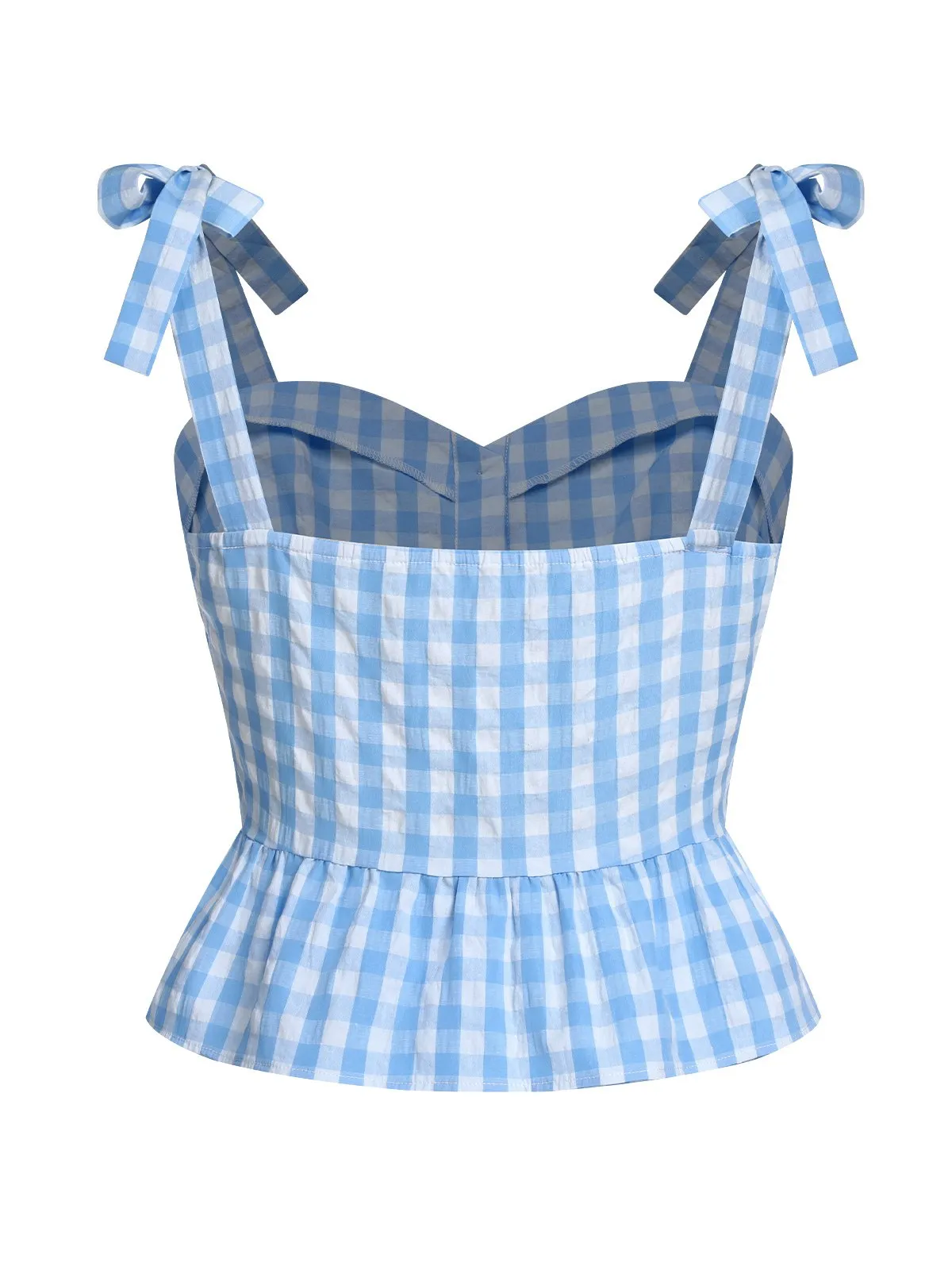 Blue 1960s Straps Plaid Ruffled Hem Tops sold by Retro Stage product image thumbnail 4