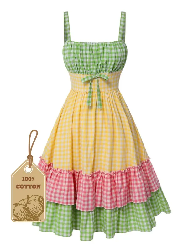 Multicolor 1950s Pure Cotton Straps Plaid Dress sold by Retro Stage