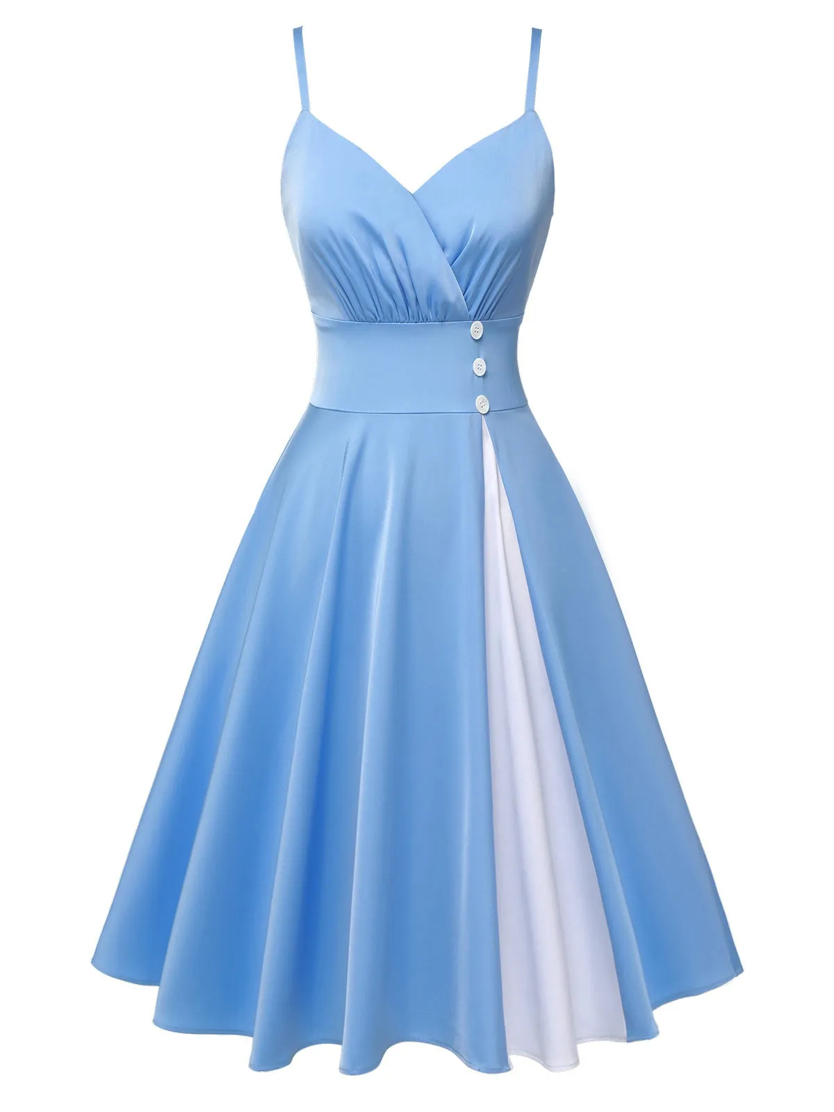 Blue 1950s Spaghetti Straps Patchwork Dress sold by Retro Stage product image thumbnail 2