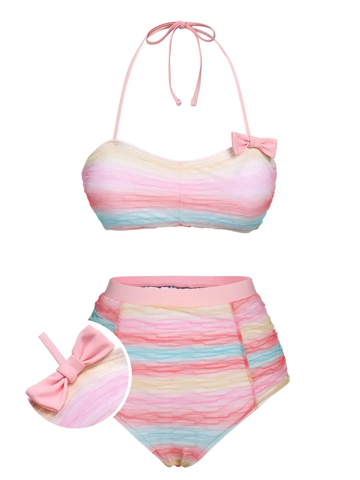 Multicolor 1960s Rainbow Mesh Bow Swimsuit sold by Retro Stage