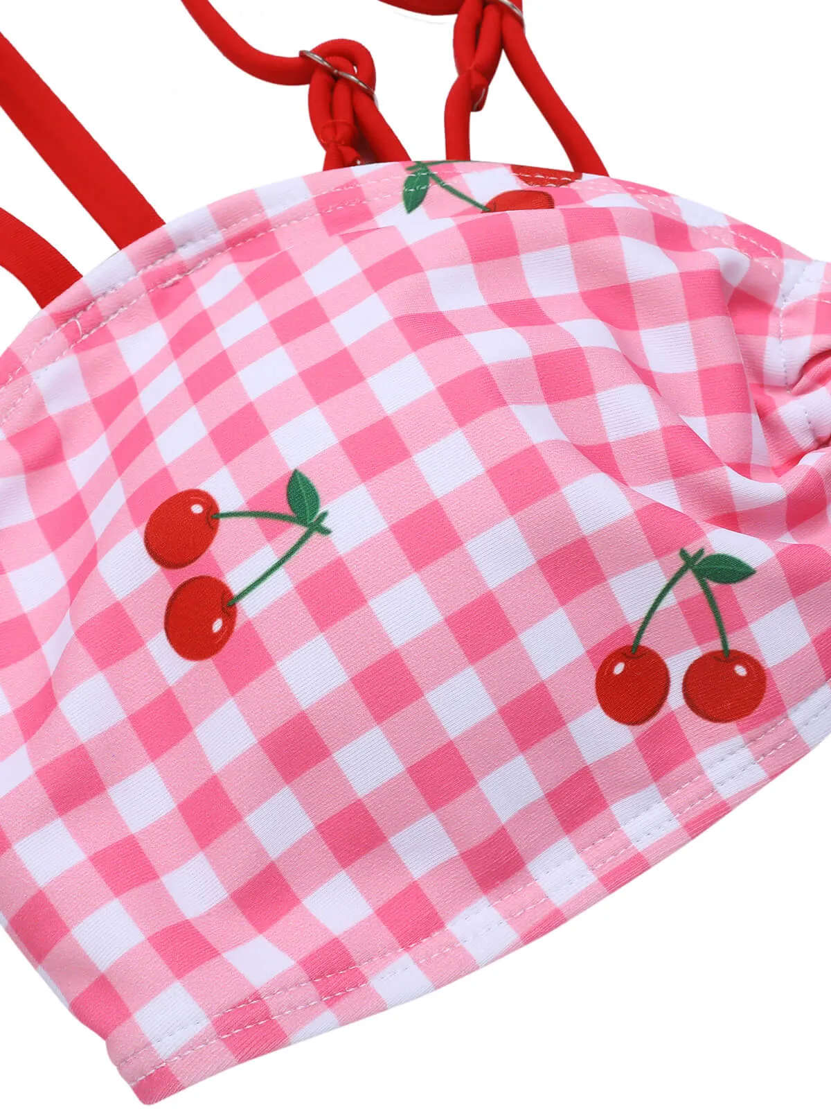 Pink 1950s Plaid & Cherry Strap Swimsuit sold by Retro Stage product image thumbnail 5