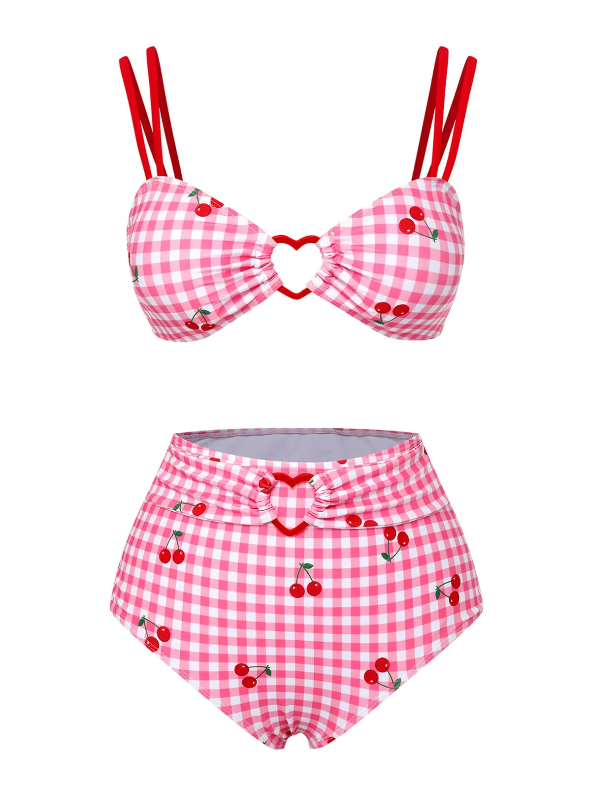 Pink 1950s Plaid & Cherry Strap Swimsuit sold by Retro Stage product image thumbnail 2