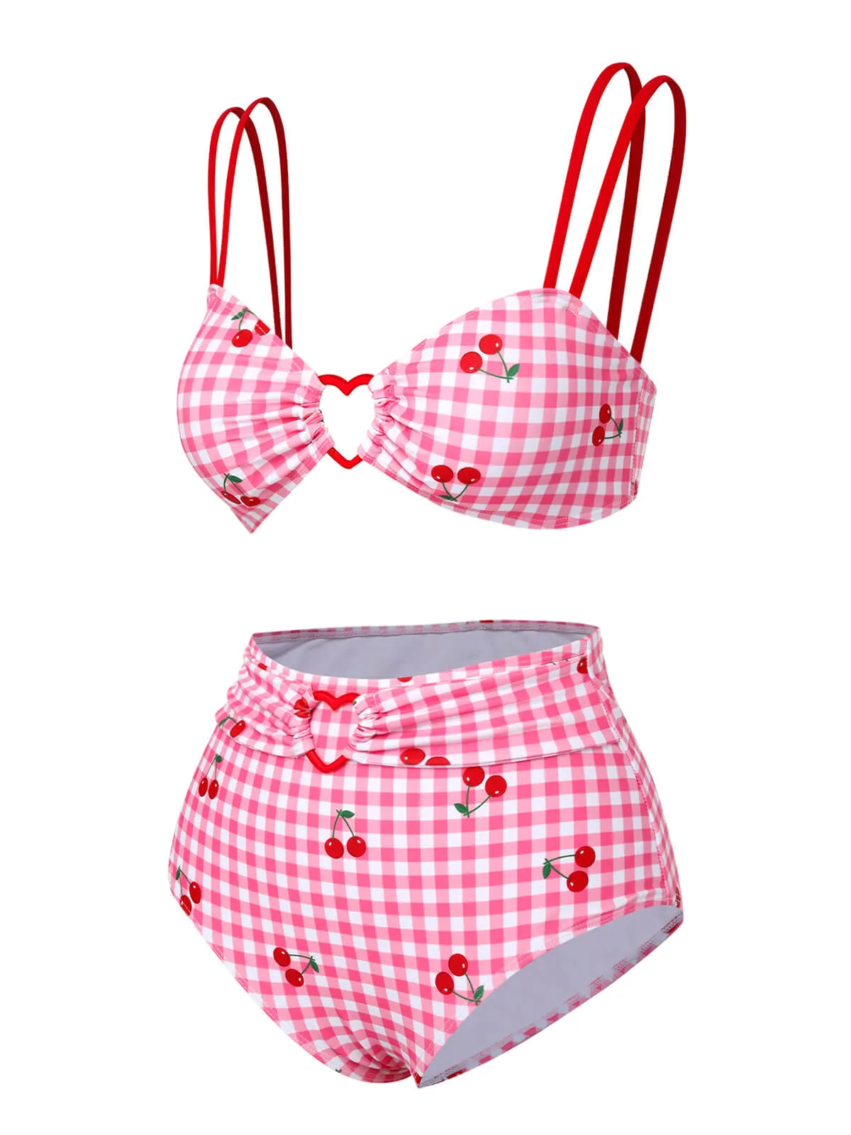 Pink 1950s Plaid & Cherry Strap Swimsuit sold by Retro Stage product image thumbnail 3