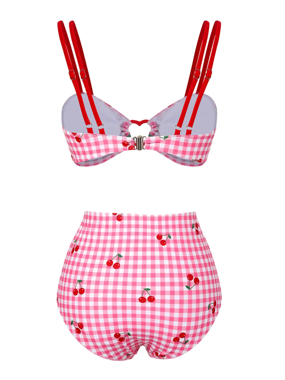 Pink 1950s Plaid & Cherry Strap Swimsuit sold by Retro Stage product image thumbnail 4