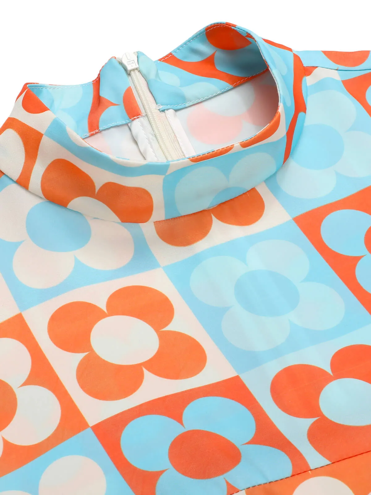 Orange & Blue 1960s Floral Stand Collar Dress sold by Retro Stage product image thumbnail 5