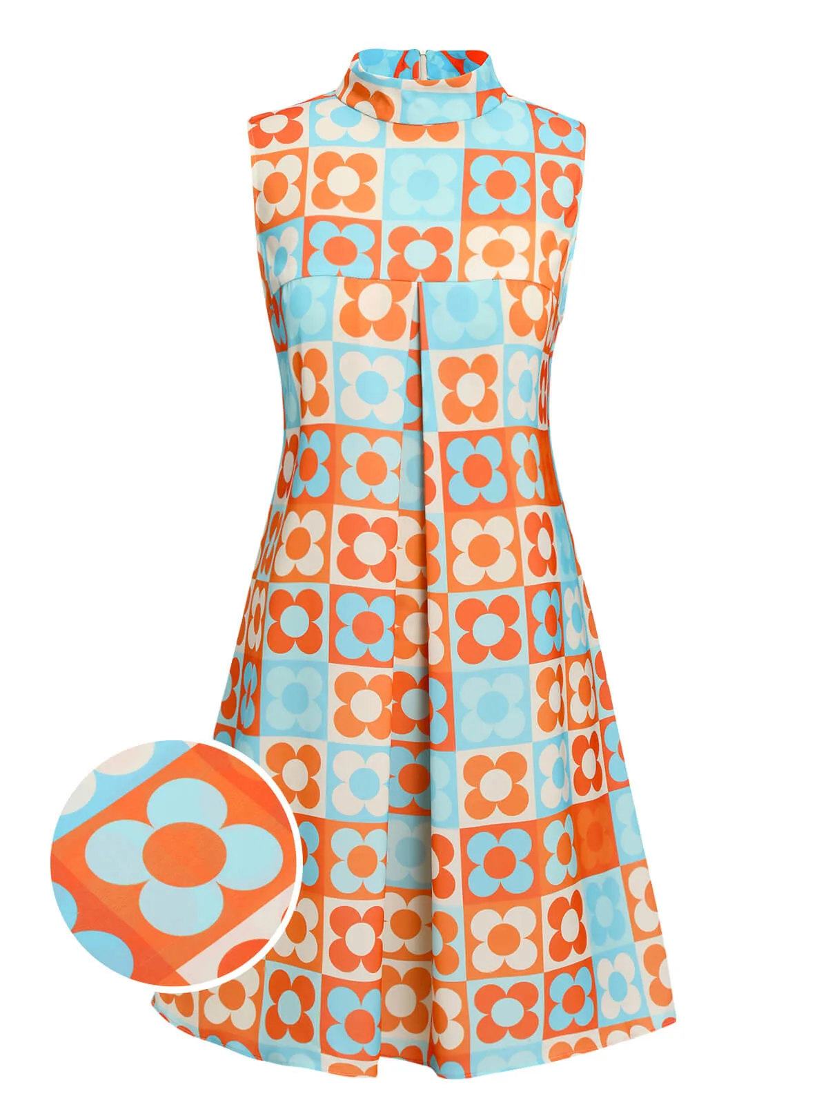 Orange & Blue 1960s Floral Stand Collar Dress sold by Retro Stage