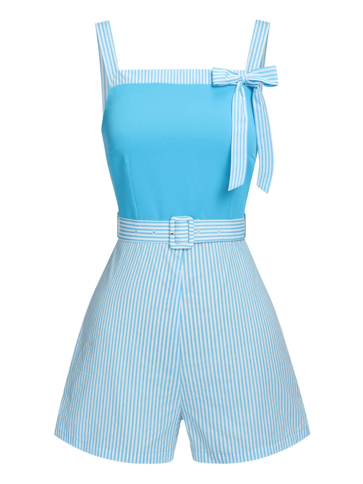 Light Blue 1940s Stripe Wide Straps Romper sold by Retro Stage product image thumbnail 2