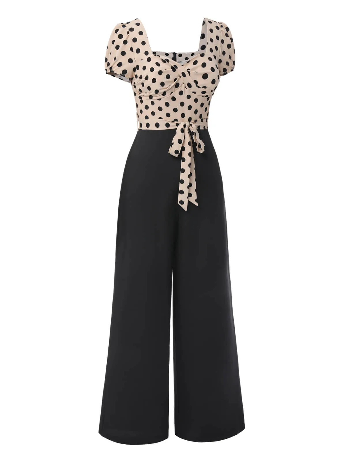 Beige 1930s Polka Dots Sweetheart Neck Jumpsuit sold by Retro Stage product image thumbnail 3