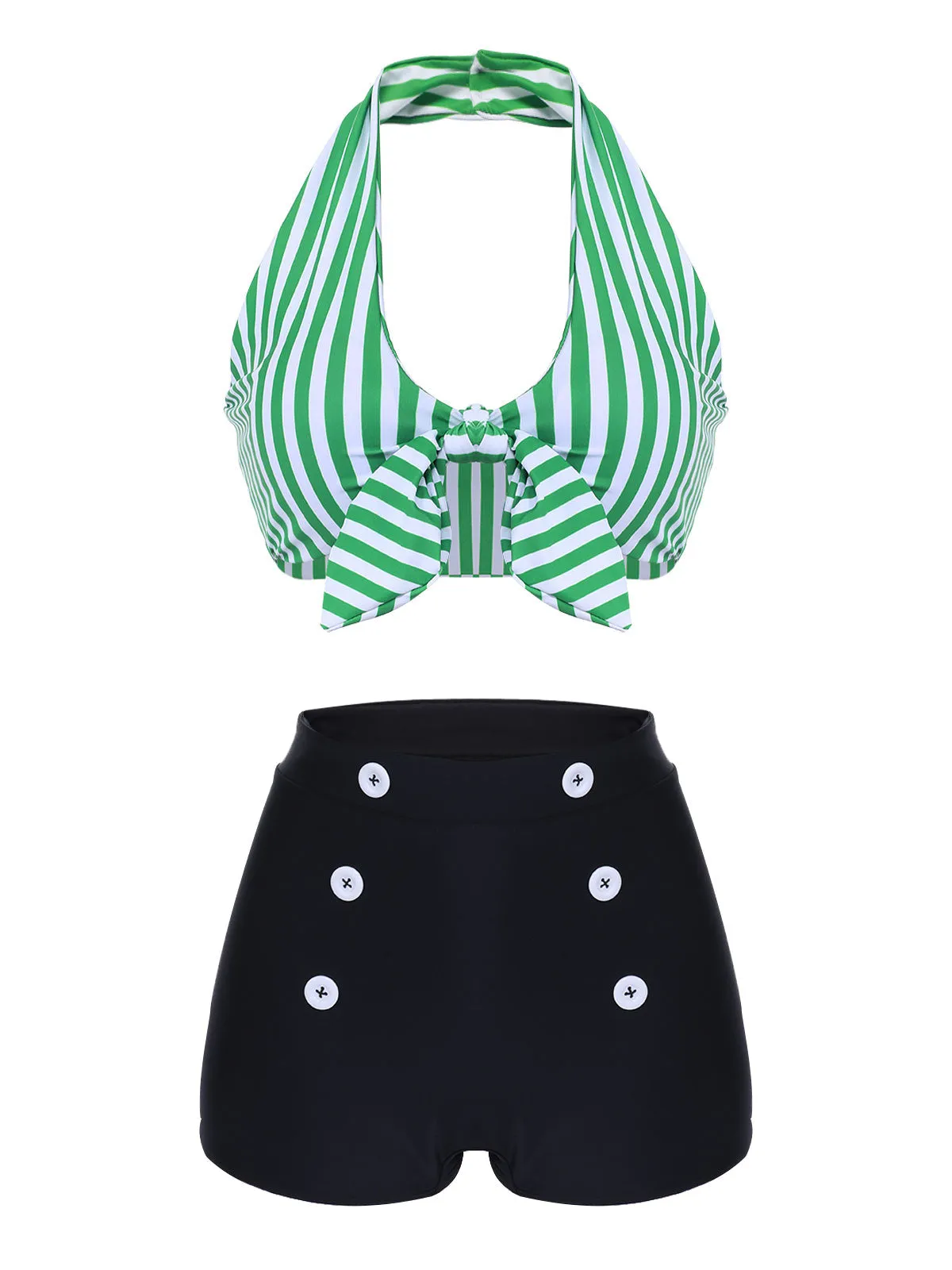 Green Retro Halter Stripes Bikini Set sold by Retro Stage product image thumbnail 4