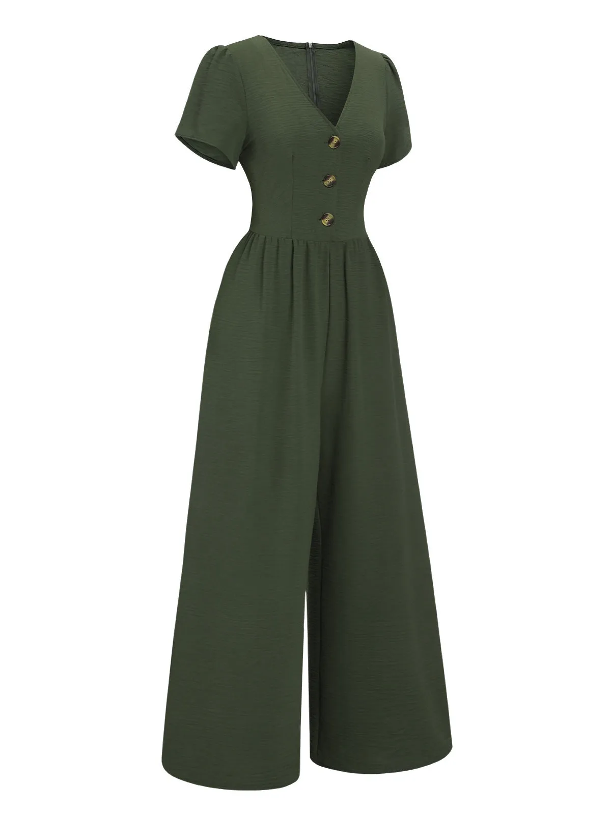 Green 1940s V-Neck Solid Jumpsuit sold by Retro Stage product image thumbnail 2