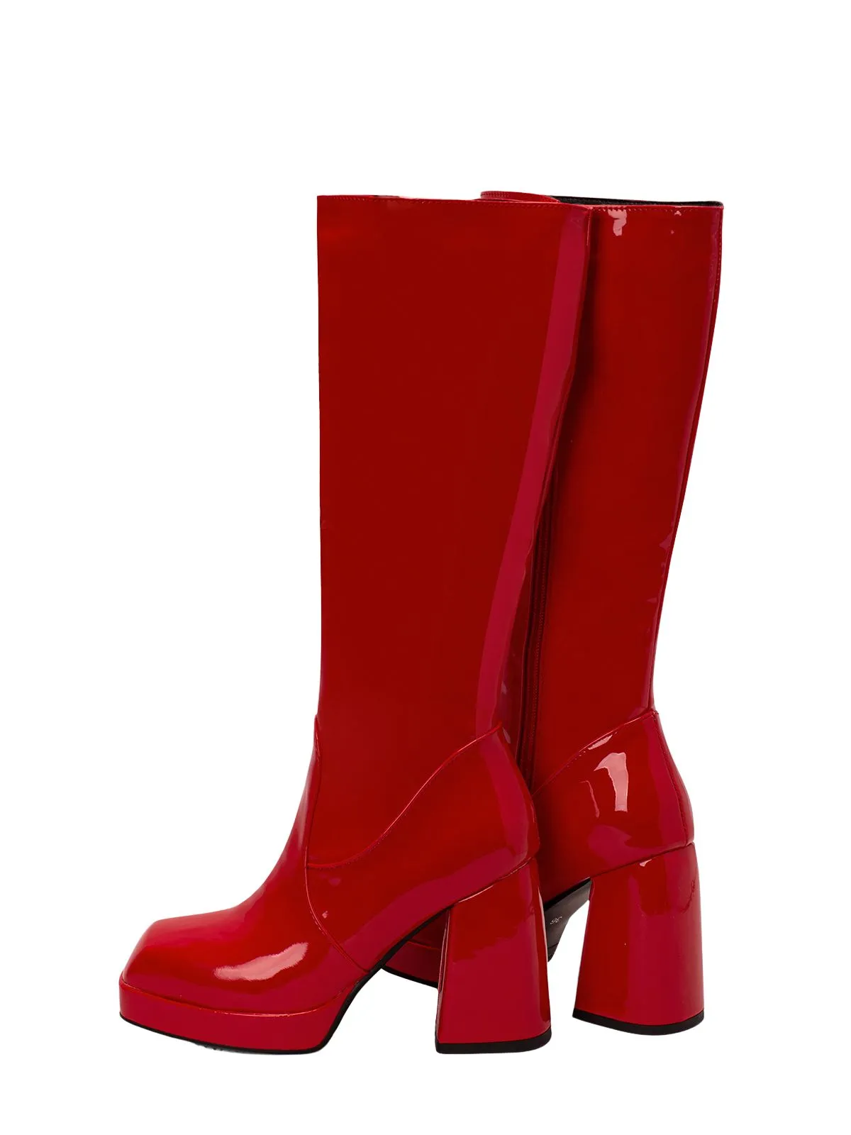 Patent Leather Round Toe Solid High Heel Boots sold by Retro Stage product image thumbnail 4