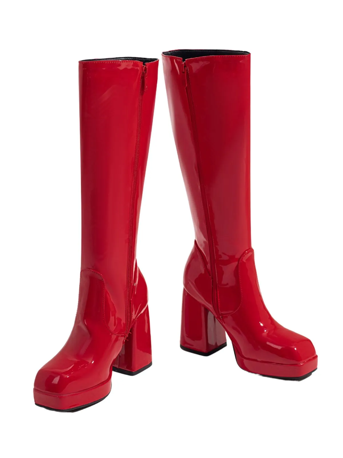 Patent Leather Round Toe Solid High Heel Boots sold by Retro Stage product image thumbnail 5