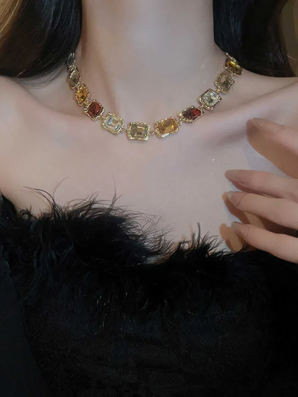 Vintage Colored Diamond Square Necklace sold by Retro Stage